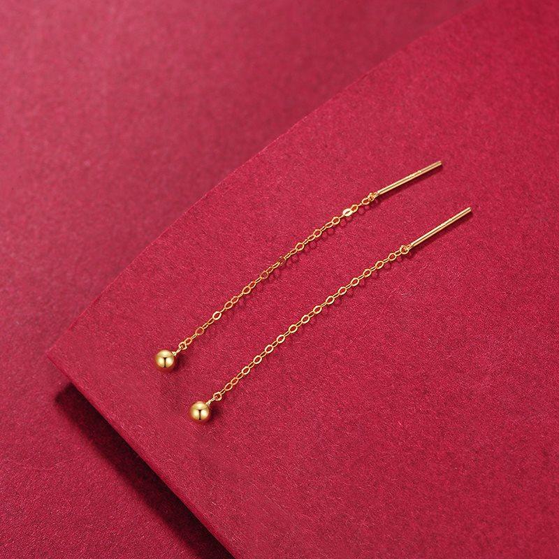 24k黄金耳线女纯金转运珠耳环流苏长款耳坠999足金迷你小豆豆耳钉