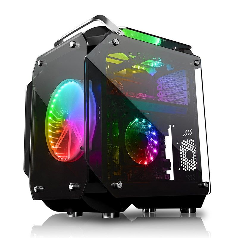 炫钢化玻璃coolman透明机箱全机金刚游戏机箱台式主rgb彩.