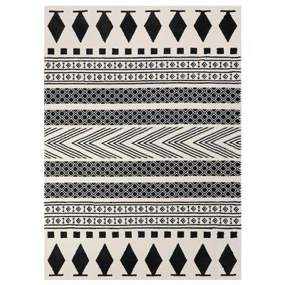 北欧黑白菱形几何地毯客厅图片