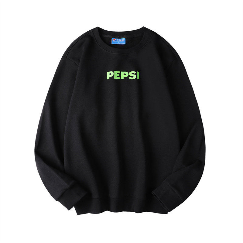 pepsi百事可乐2021潮牌秋季新款黑色圆领卫衣男撞色印花情侣卫衣