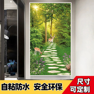 玄关装饰画贴纸大自然风景墙贴画走廊墙壁画自粘墙纸屏风壁纸贴画