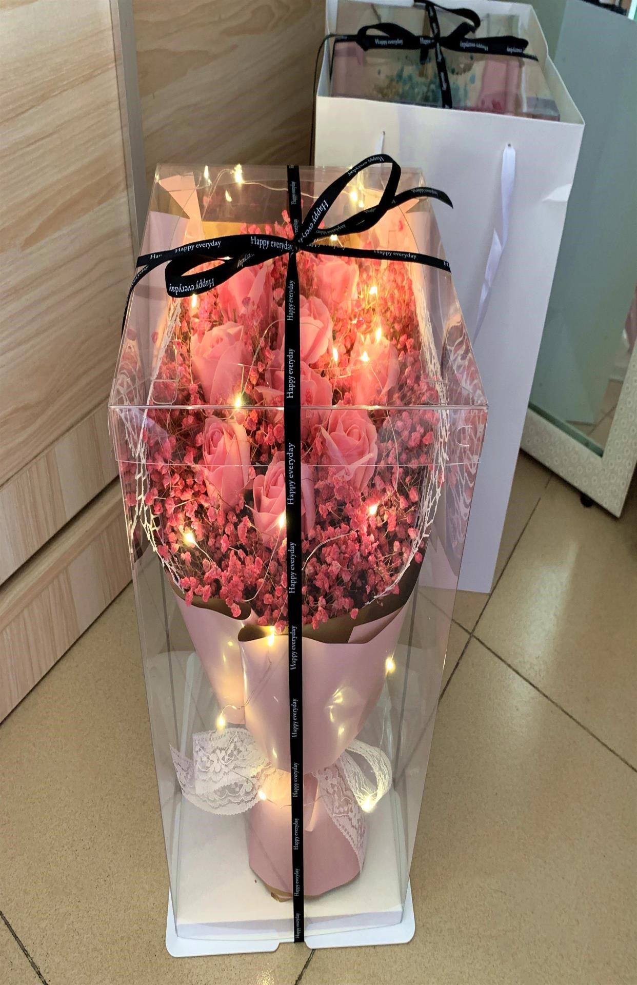 生日礼物女蓝色满天星干花花束天然玫瑰花七夕情人节520送女友