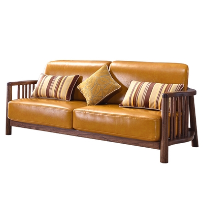 黑胡桃木b家具实木皮沙发123组合现代新中式简约客厅单椅三人沙发