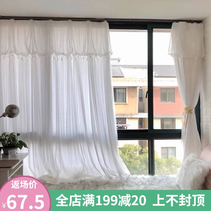 窗帘纱幔沙窗帘2021年新款布时尚白沙薄纱双层加纱简易庶光半遮光