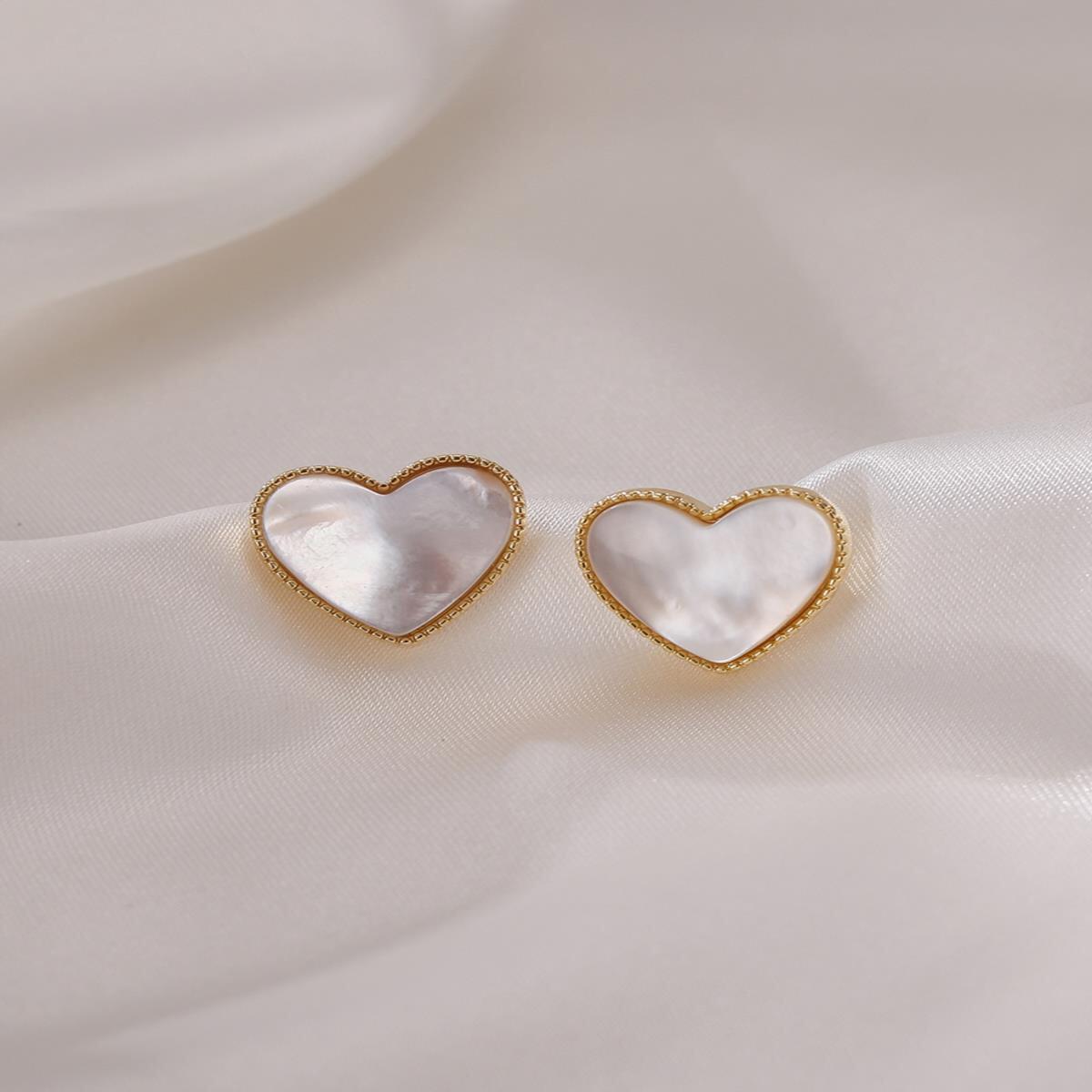 白贝母高级感耳钉简约爱心耳环2020年新款潮韩国气质耳夹无耳洞女