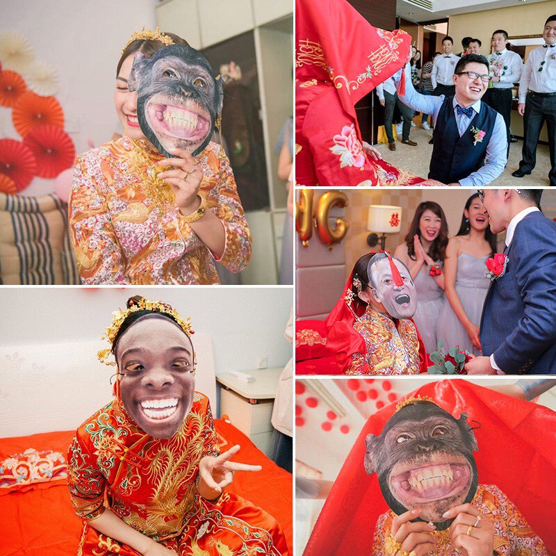 整新郎道具堵门接亲游戏用品拦门婚礼整蛊红盖头搞笑面具结婚通关