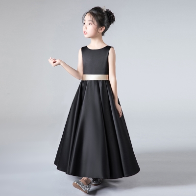 女童钢琴表演礼服裙女孩小提琴演奏黑色长裙中大童演出服学生秋冬