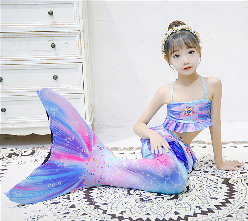 美人鱼泳衣女童分体泳衣儿童人鱼尾巴游泳套装女孩中大童学生泳装
