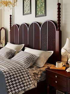 美式复古全实木床主卧婚床1米8床双人床轻奢现代简约黑色雕花大床