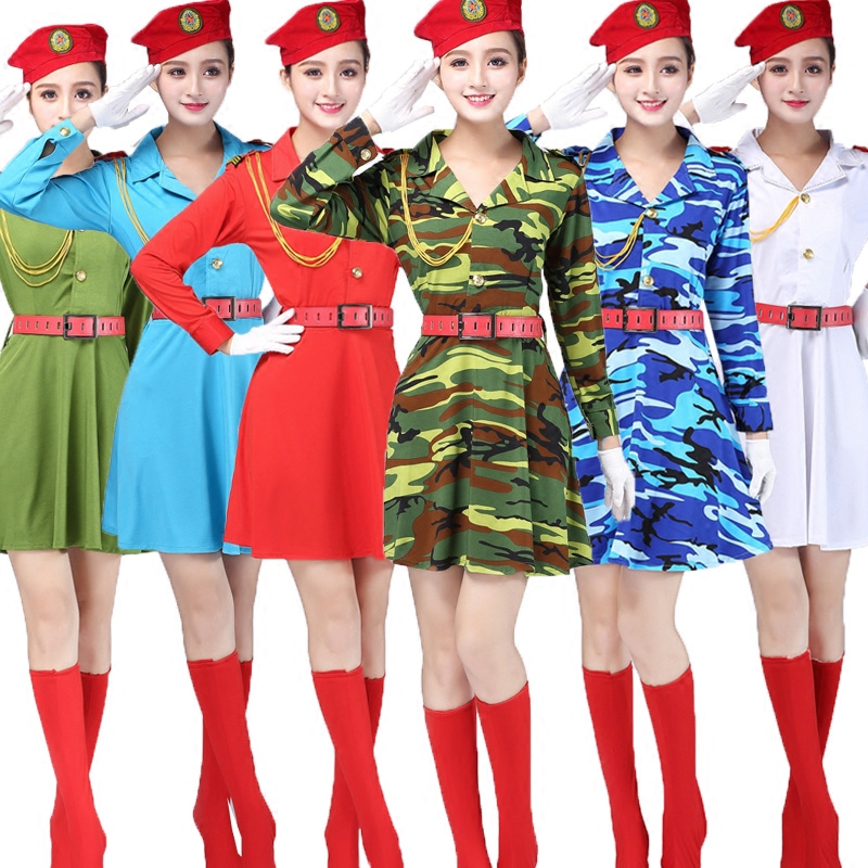 军装演出服女兵成人套装图片