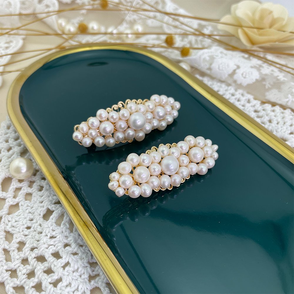 手工天然淡水珍珠真珍珠发夹女网红侧边夹一字夹弹簧鸭嘴夹女发饰