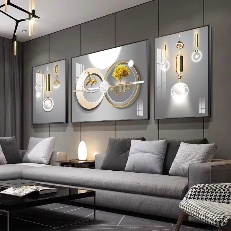 安春客厅装饰画现代简约沙发背景墙新中式福鹿山水挂画大气麋鹿三