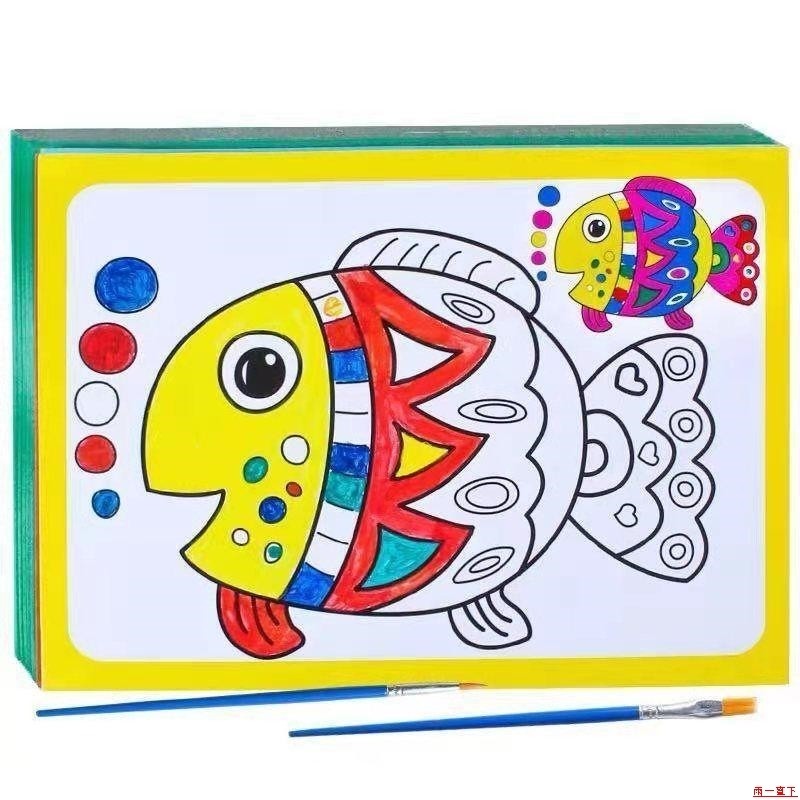 胶画儿童填色水彩画颜料画涂鸦画油画套装diy手工幼儿园画画涂色