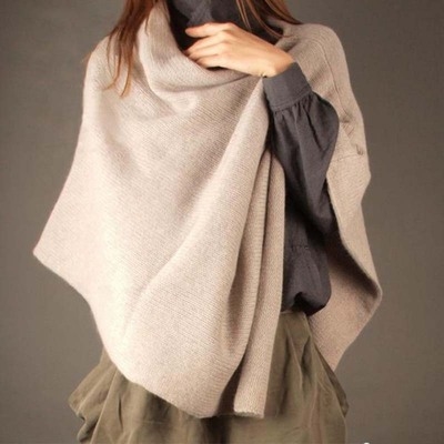 羊绒套头披肩斗篷女春夏秋欧美针织披肩时尚围巾针织羊毛披风外套