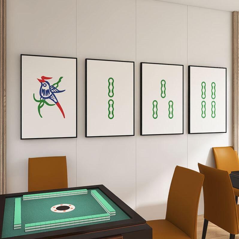 棋牌室装饰画墙壁网红国潮装饰茶艺室麻将馆挂画布贴纸壁画火锅店