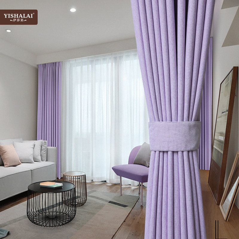 新款素色加厚遮光客厅轻奢简约现代卧室纯色隔热防晒棉麻透气窗帘
