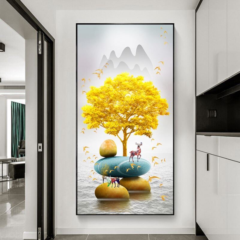 入户门正对墙挂画网红餐厅空间感挂画入户门正对玄关画轻奢华高端