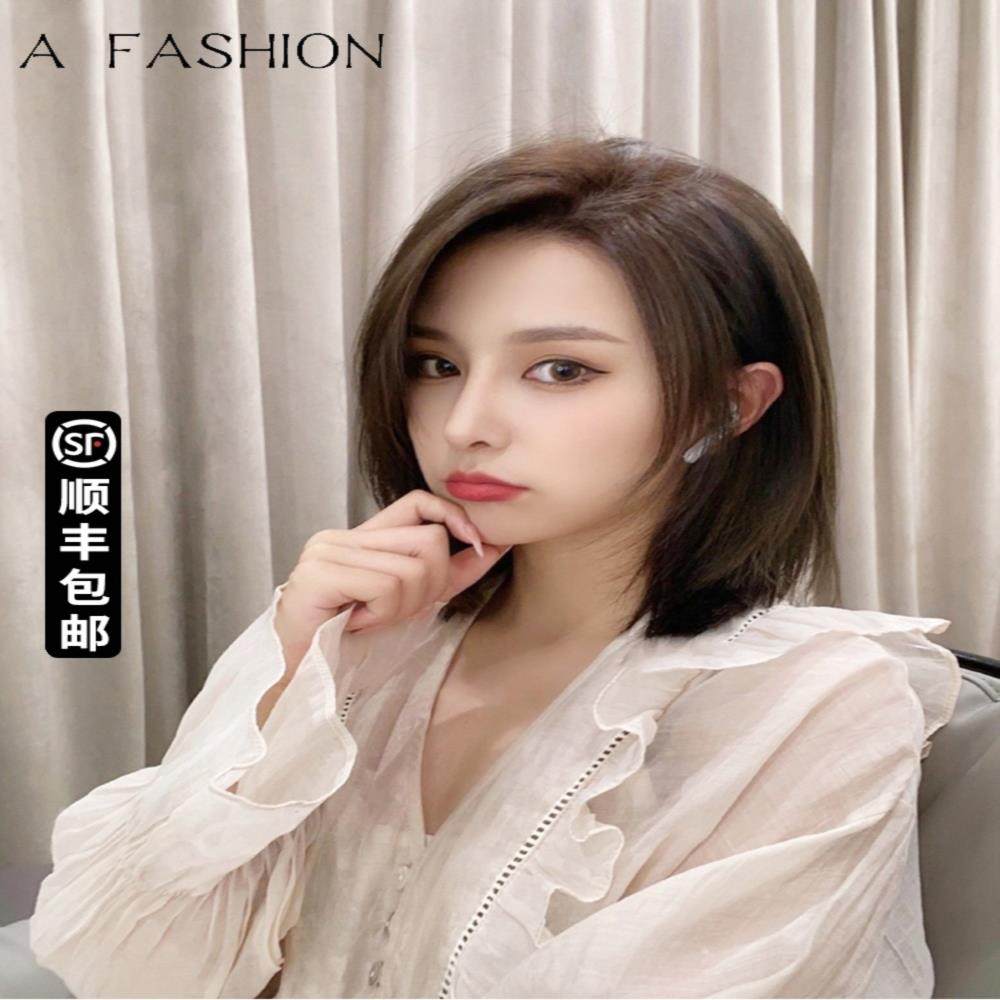 假发女中短发全真自然真人发丝全头套偏分修脸真发网红气质假发套