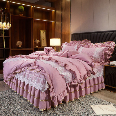 高档床上用品四件套韩式床裙4件套 夹棉加厚床罩套件蕾丝床套花边