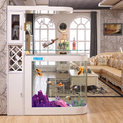 鱼缸水族箱子弹头客厅家用屏风大中型玻璃金鱼缸创意现代1.2米