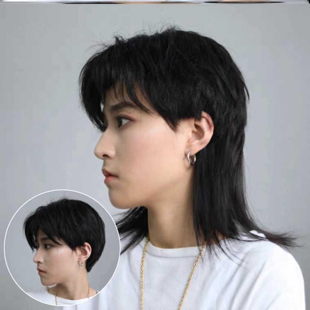 狼尾头假发男士全头整顶男生春秋短发韩l版帅气鲻鱼头日系全头套
