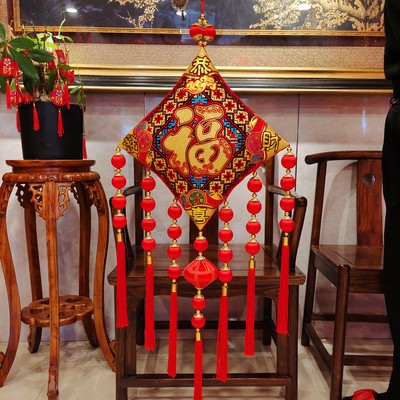 1玄关结新年牛年挂喜庆新房福装饰挂件刺绣家居中国绒布字饰春节