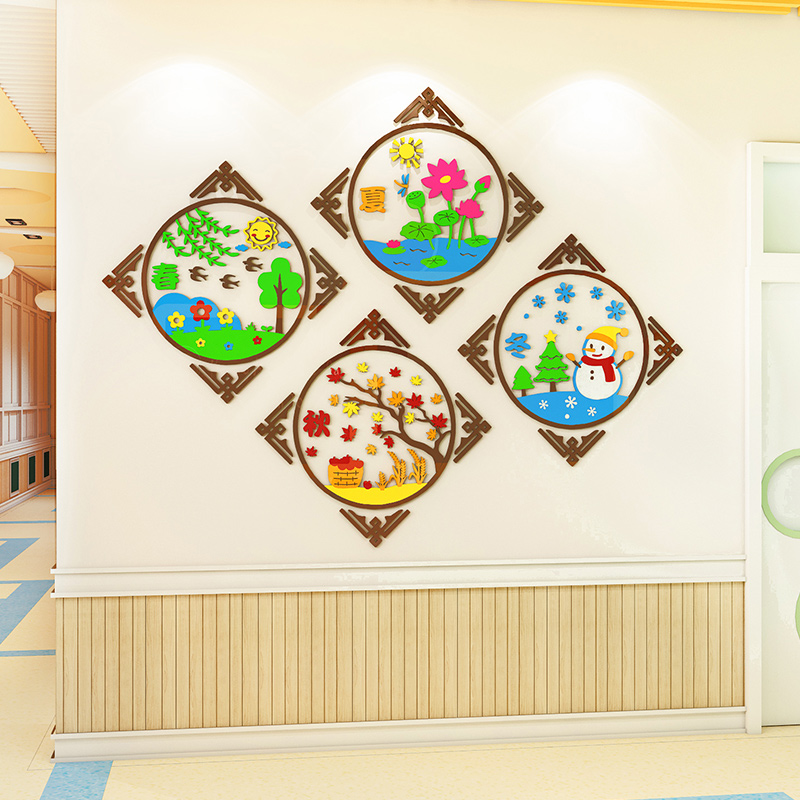幼儿园四季春夏秋冬环创主题墙面装饰教室走廊楼梯环境布置墙贴3d