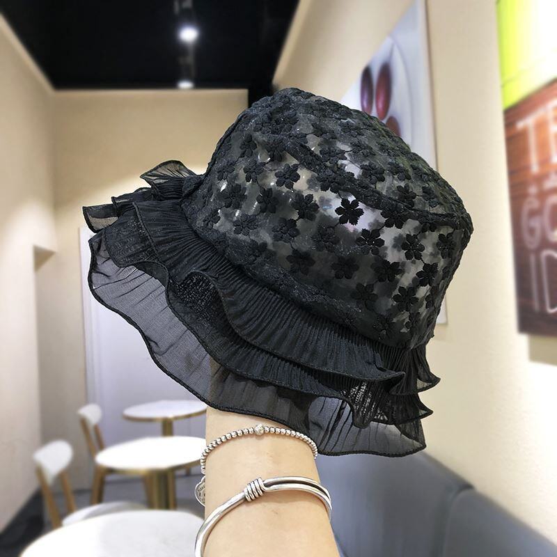 薄款镂空手工女钩帽子编织夏季包头针织帽春秋蕾丝网帽唯美毛线帽