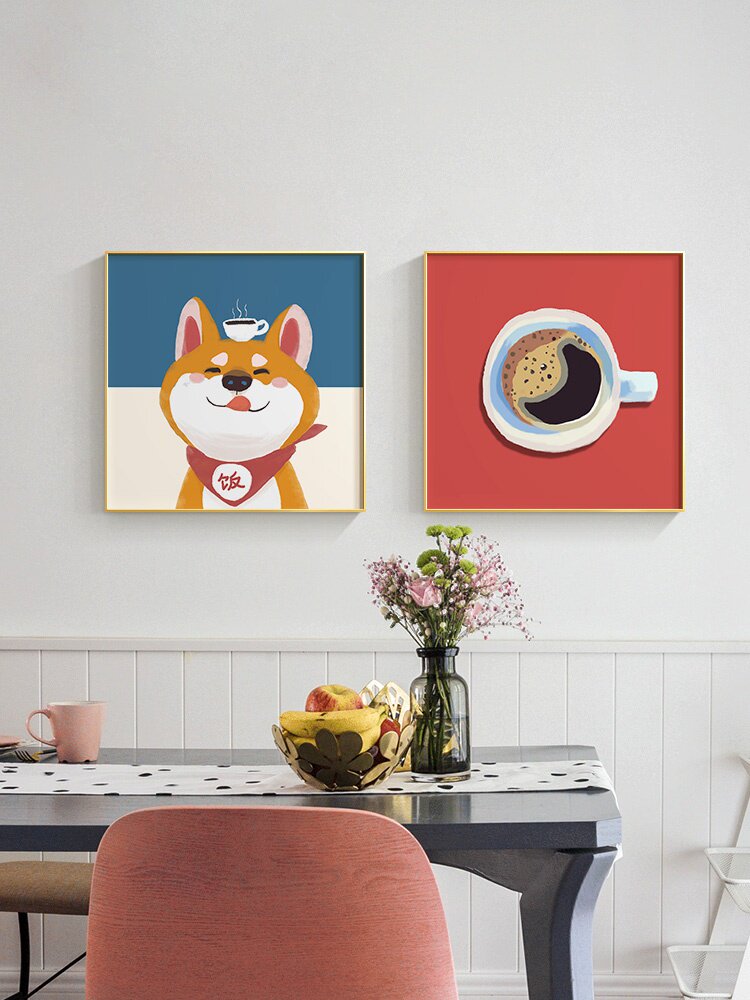 北欧卧室床头装饰画儿童房卡通动物壁画男女孩房可爱小狗温馨挂画