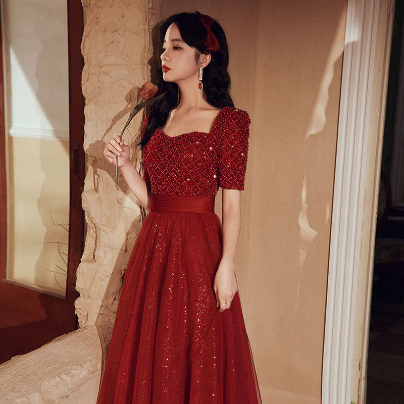红色敬酒服新娘高贵优雅气质订婚结婚回门晚礼服裙女平时可穿长款