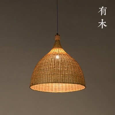 有木中式竹编吊灯日式客厅卧室餐厅灯具禅意民宿实木茶室侘寂风