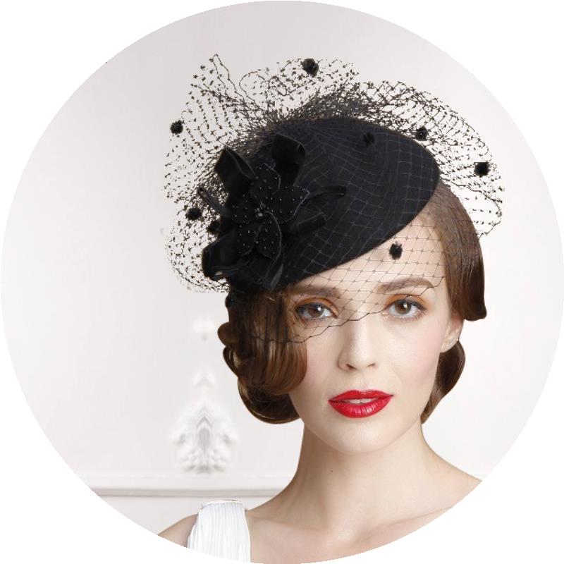英伦羊毛帽子宴会网纱毛呢礼帽图片