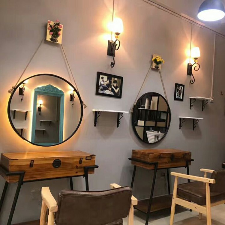 潮店理发店美发镜台发廊日式专用镜台单面复古壁挂式染烫剪发镜子