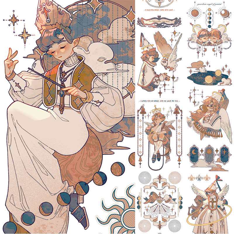 新七天x黄皮桑可爱少女祈祷天使手帐pet和纸胶带贴纸手帐整卷
