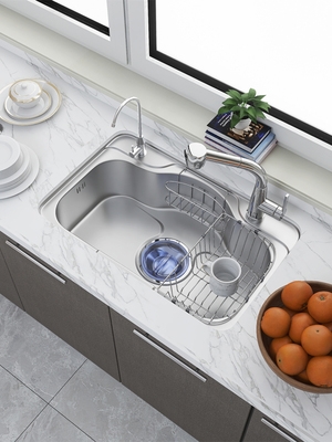 韩国巨杉水槽大单槽厨房洗菜盆家用厨房不锈钢水槽台下盆带沥水篮