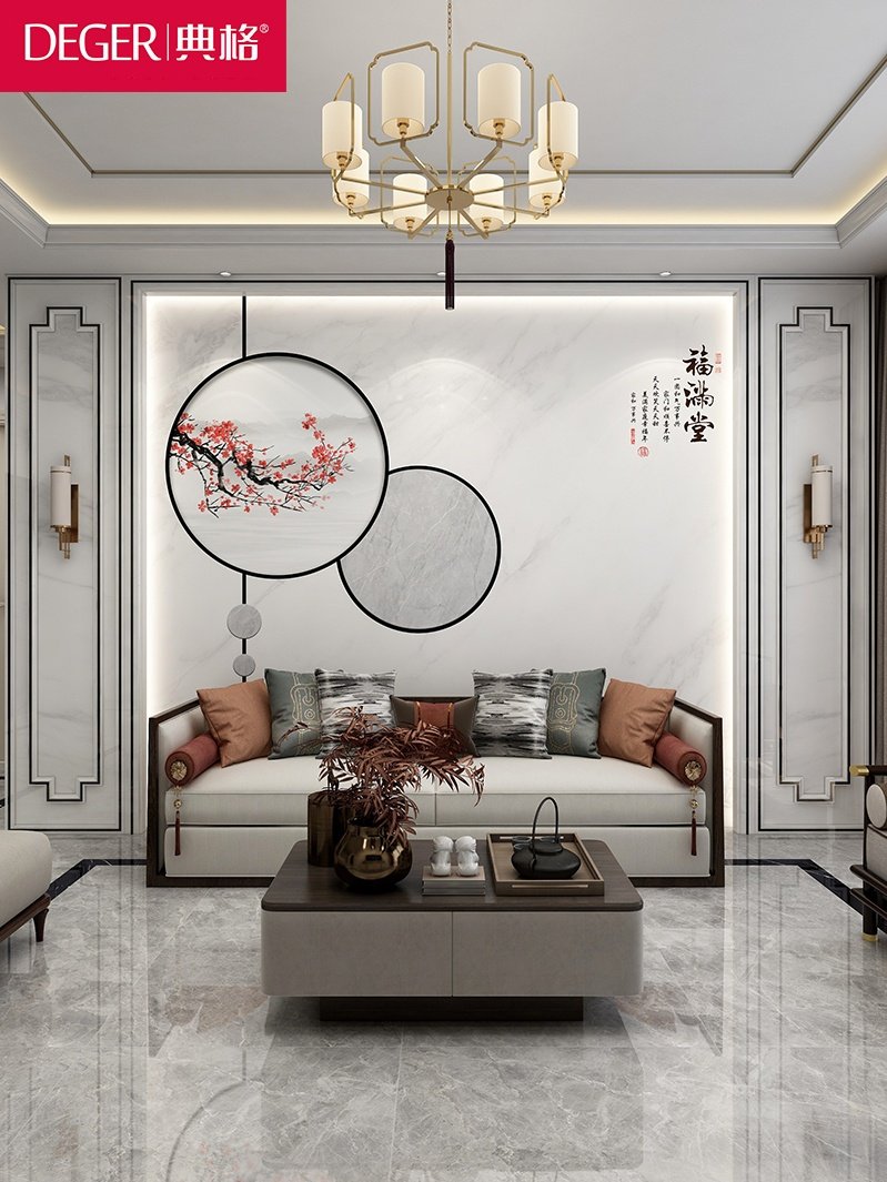 轻奢新中式壁布花鸟电视墙背景墙壁纸客厅沙发卧室大理石壁画新款