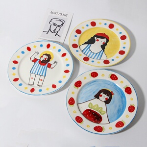 生日礼物创意手绘可爱卡通动漫女孩图案盘子餐具家用菜盘平盘圆盘