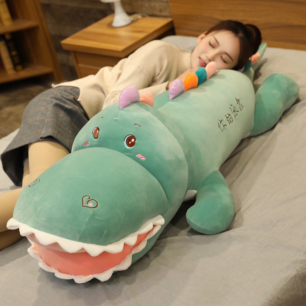 毛绒玩具恐龙长条睡觉抱枕翘腿公仔布娃女生毛绒玩具床上超软大号