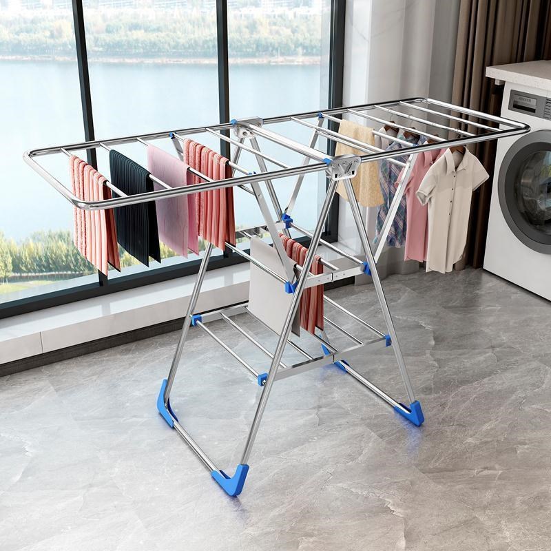 不锈钢晾衣架落地折叠室内翼型毛巾架美发店专用阳台移动挂架被子