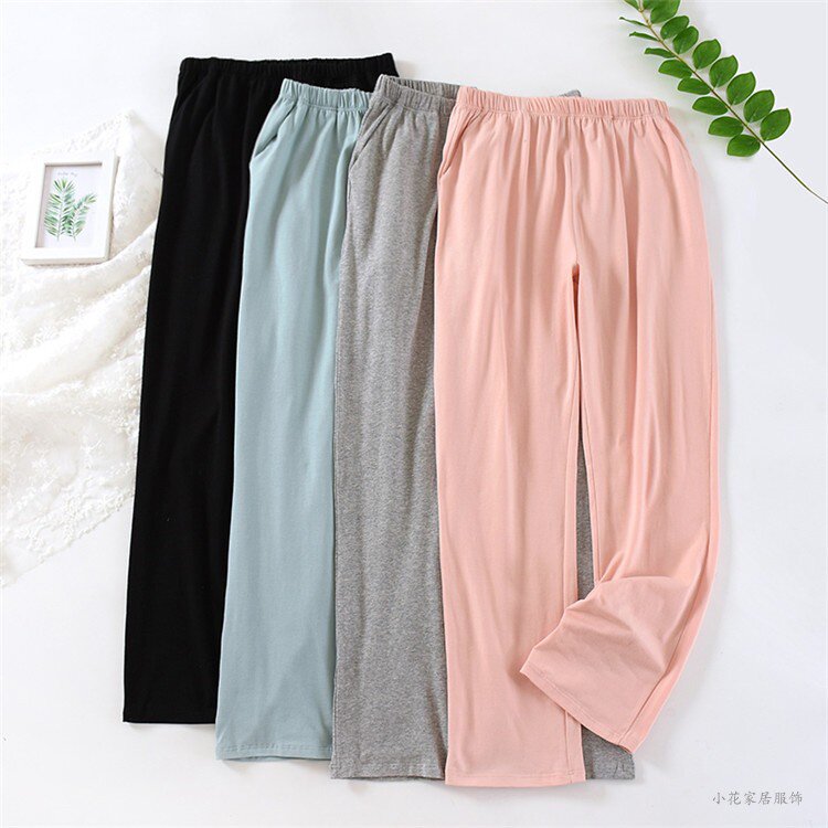 纯棉睡裤女春秋长裤大码宽松针织裤子纯色薄款夏季休闲裤可外穿