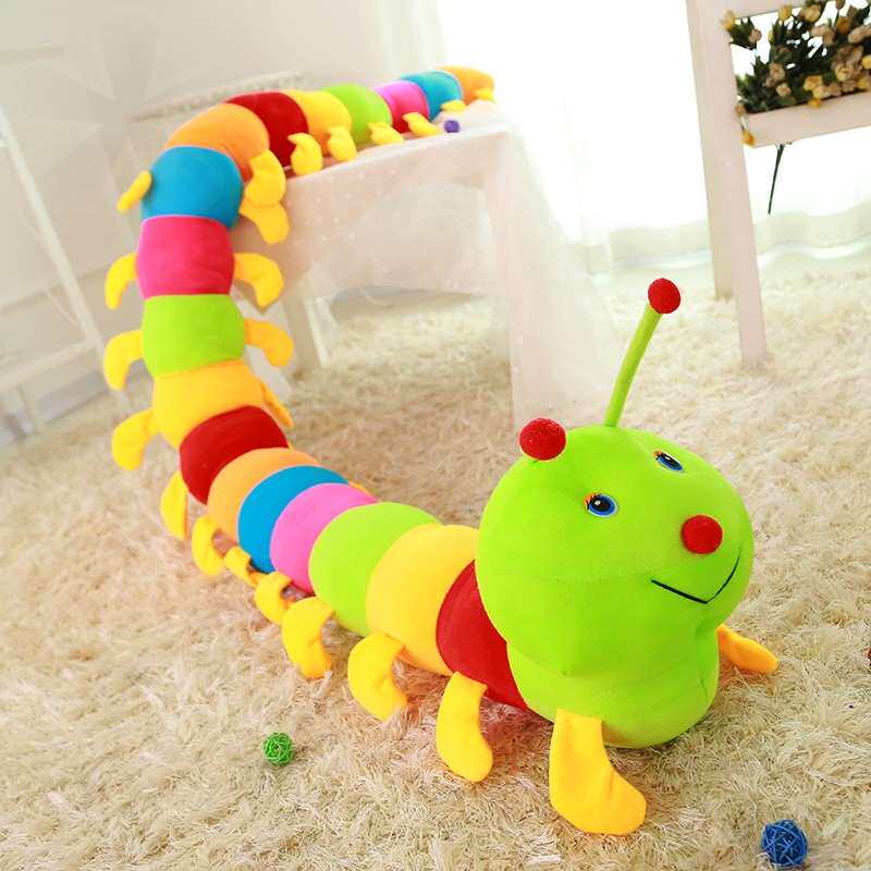 (今日6.5折)七彩毛毛虫毛绒玩具公仔布娃娃抱枕长条儿童小虫子布偶生
