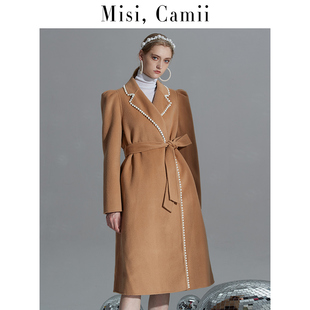 Misi,Camii秋冬新款设计感小众珍珠双面呢羊毛呢大衣女中长款外套