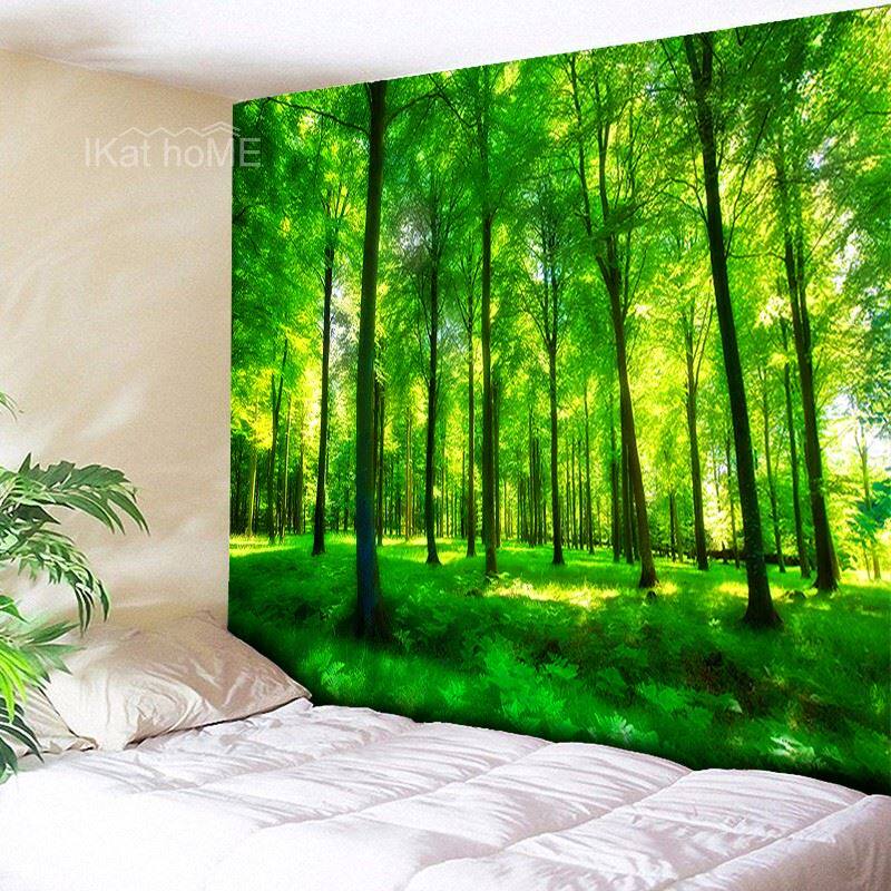 3米大号超大背景布ins挂布绿墙布床头壁布抽象森林风景挂毯画网红