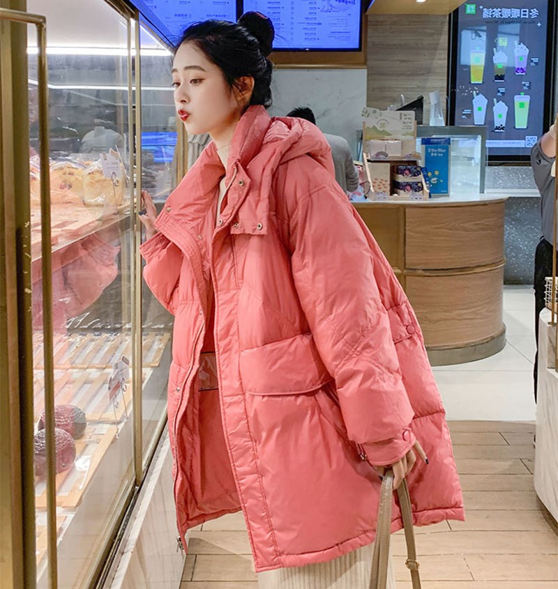 羽绒服2020年新款女中长款粉色