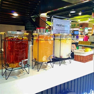 甜品台自助柠檬茶水果酵素汁罐餐厅冷饮品水玻璃饮料桶密封泡酒瓶