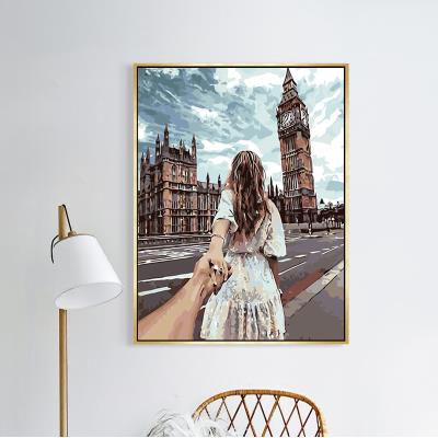 数字油画diy油彩画客厅风景爱情情侣手工绘填色挂画牵手装饰画