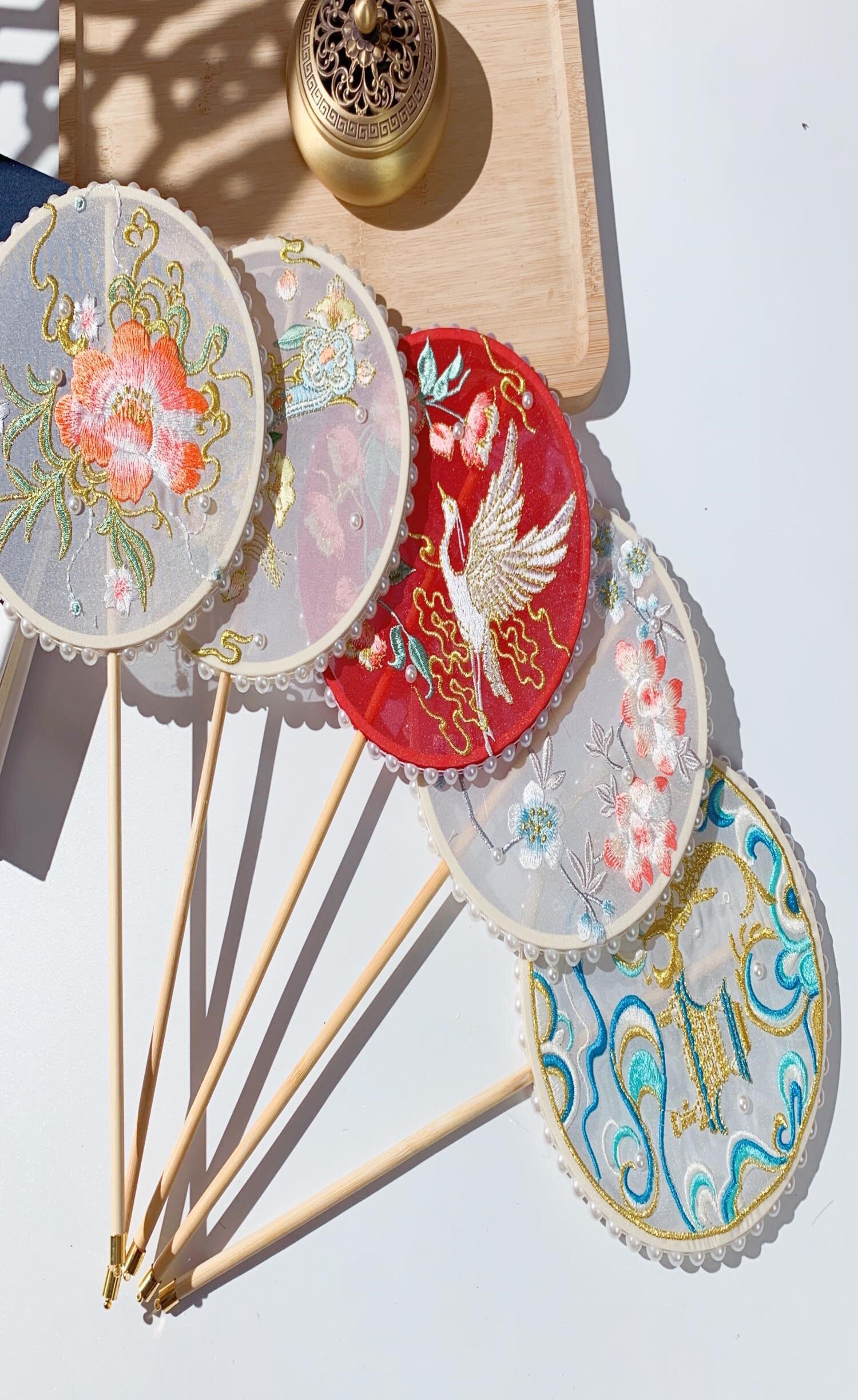 古风刺绣扇子仙气古代带流苏夏天女孩儿童古装汉服配饰长团扇拍照