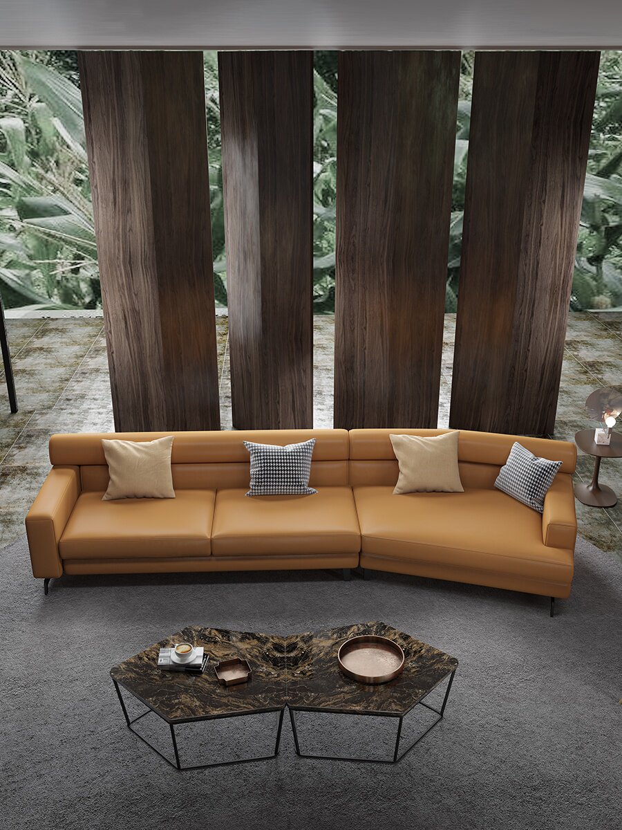 北欧异形转角真皮沙发意式极简创意客厅简约现代小户型斜角弧形艺