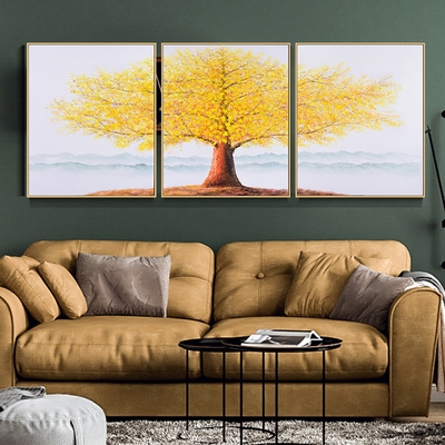 客厅壁画三联发财树图片