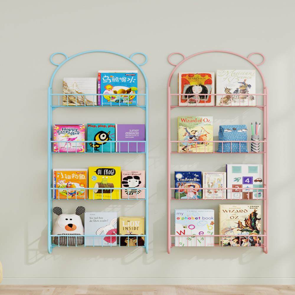 儿童书柜墙壁收纳绘本置物架书墙壁挂式墙上书架墙面简易悬挂铁艺